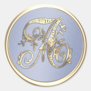All Initials Gold Monogram Pretty Blue  Classic Round Sticker