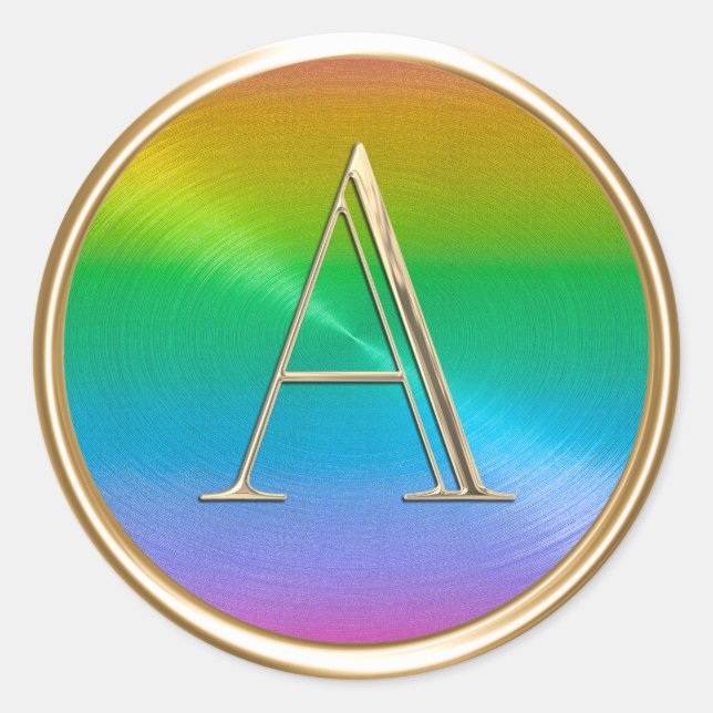 ALL INITIALS Gold Monogram Rainbow Classic Round Sticker (Front)