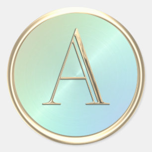 ALL INITIALS Gold Monogram Rainbow Iridescent  Classic Round Sticker