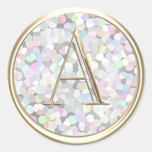 ALL INITIALS Gold Monogram Rainbow Iridescent Classic Round Sticker