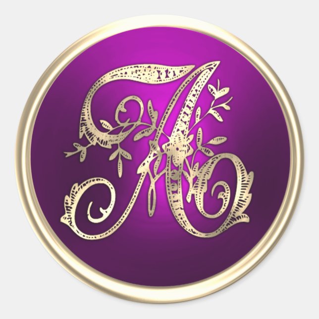 All Initials Gold Monogram Raspberry Classic Round Sticker (Front)