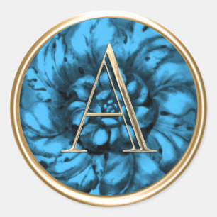 ALL INITIALS Gold Monogram Turquoise Blue Classic Round Sticker