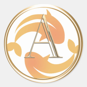 ALL INITIALS Gold Monogram Two Orange Coy Fish Classic Round Sticker