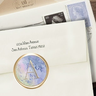 ALL INITIALS Gold Monogram Watercolor Damask Blue Classic Round Sticker