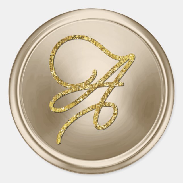 ALL INITIALS Gold Script Monogram Champagne Classic Round Sticker (Front)
