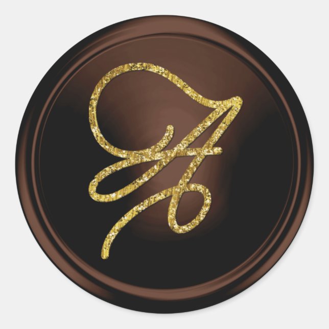ALL INITIALS Gold Script Monogram Chocolate Classic Round Sticker (Front)