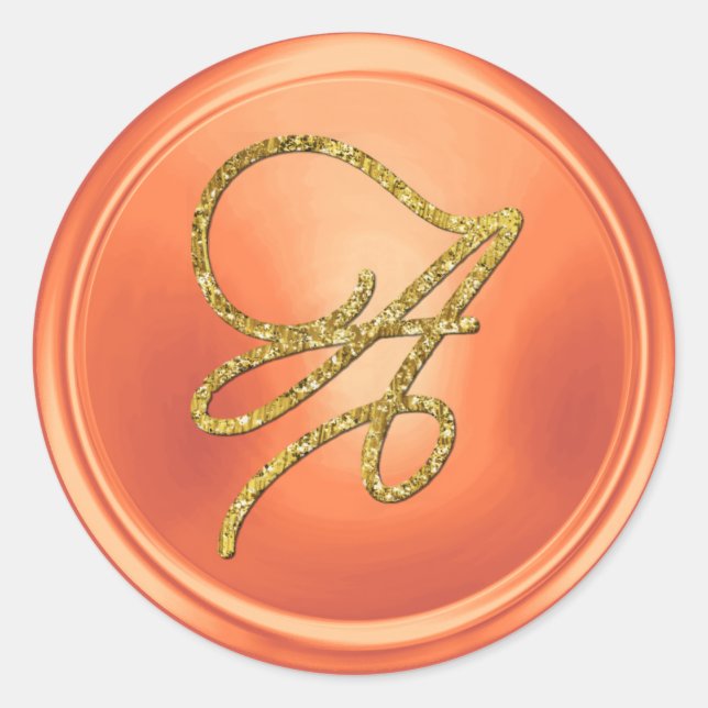 ALL INITIALS Gold Script Monogram Copper Classic Round Sticker (Front)