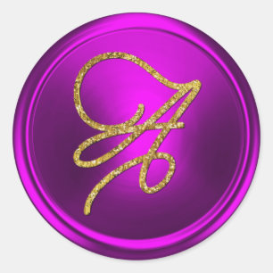 ALL INITIALS Gold Script Monogram Fuchsia Classic Round Sticker