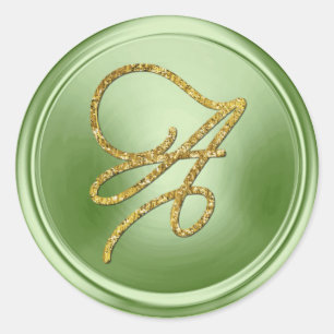 ALL INITIALS Gold Script Monogram Light Green Classic Round Sticker