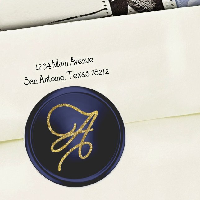ALL INITIALS Gold Script Monogram Navy Blue Classic Round Sticker (Creator Uploaded)