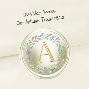 ALL INITIALS Gold Script Monogram Off White Wreath Classic Round Sticker