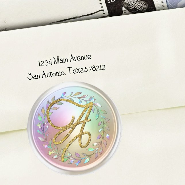 ALL INITIALS Gold Script Monogram Pearly Wreath Classic Round Sticker (Creator Uploaded)