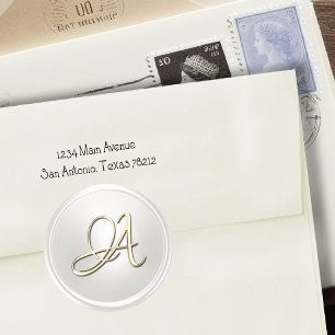 ALL INITIALS Gold Script on White Classic Round Sticker