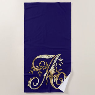 All Initials Here You Choose Colour with Gold Beach Towel
