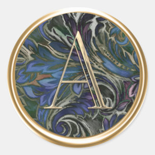 ALL INITIALS Monogram Blue Purple Green Damask Classic Round Sticker