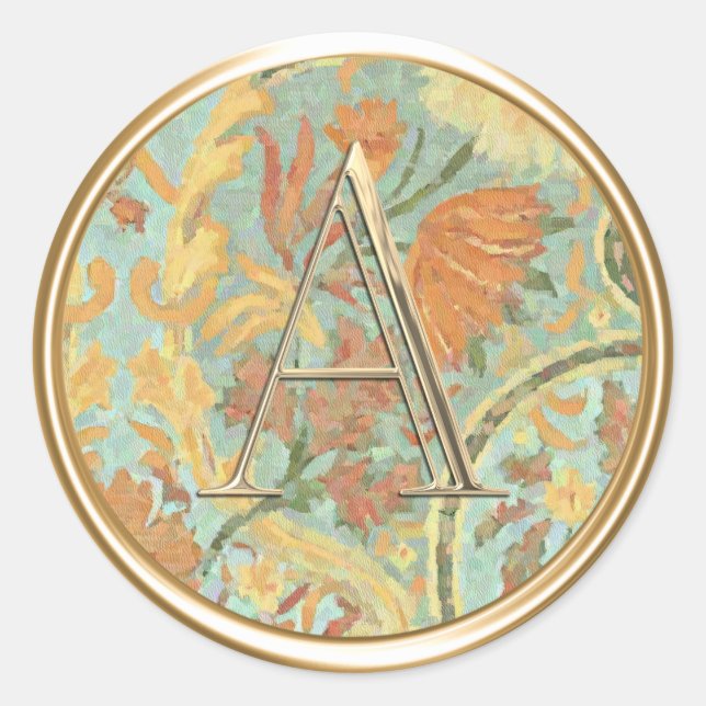 ALL INITIALS Monogram Earth Tone Damask Classic Classic Round Sticker (Front)