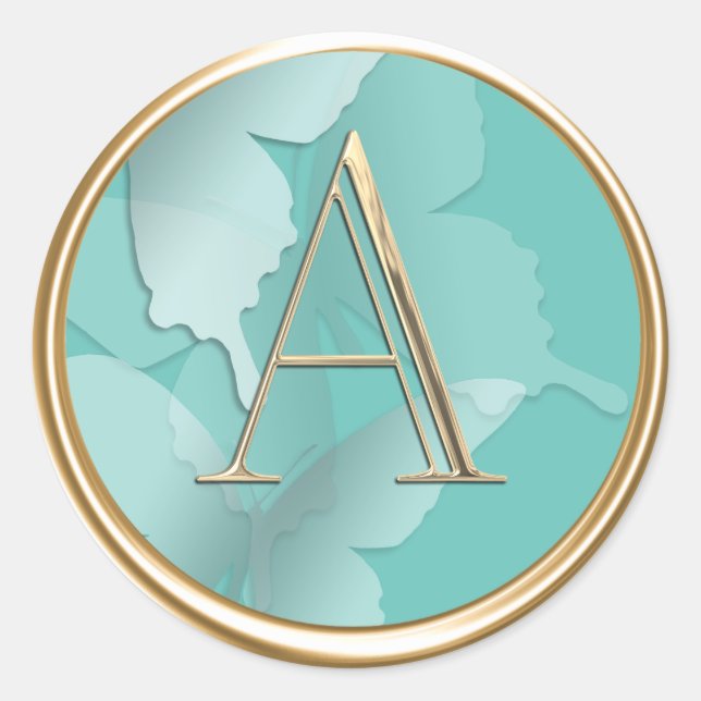 ALL INITIALS Monogram Glass Butterflies Any Colour Classic Round Sticker (Front)