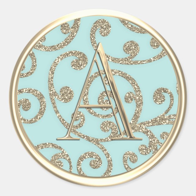 ALL INITIALS Monogram Glitter Swirls Any Colour Classic Round Sticker (Front)