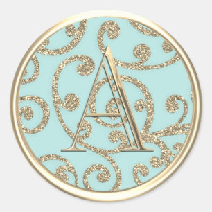 ALL INITIALS Monogram Glitter Swirls Any Colour Classic Round Sticker