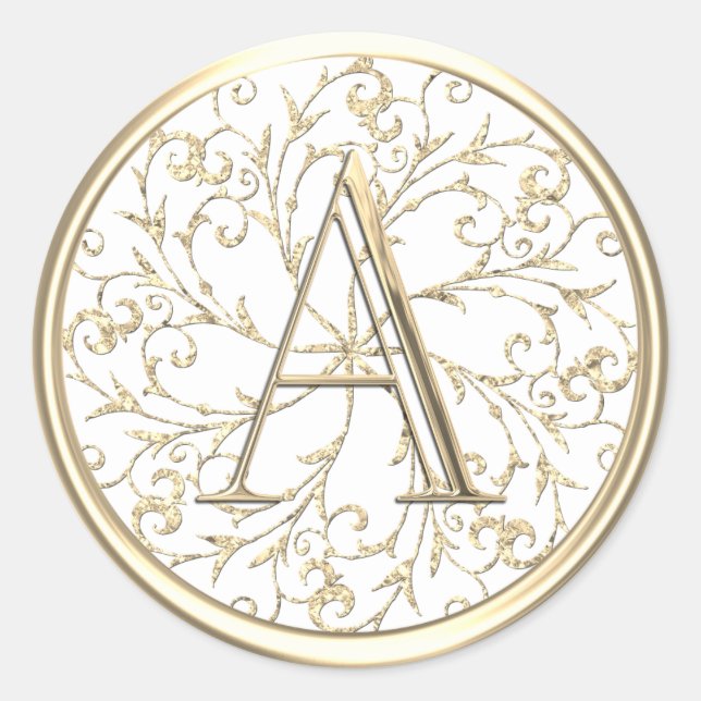 ALL INITIALS Monogram Gold Delicate Ornate Classic Round Sticker (Front)