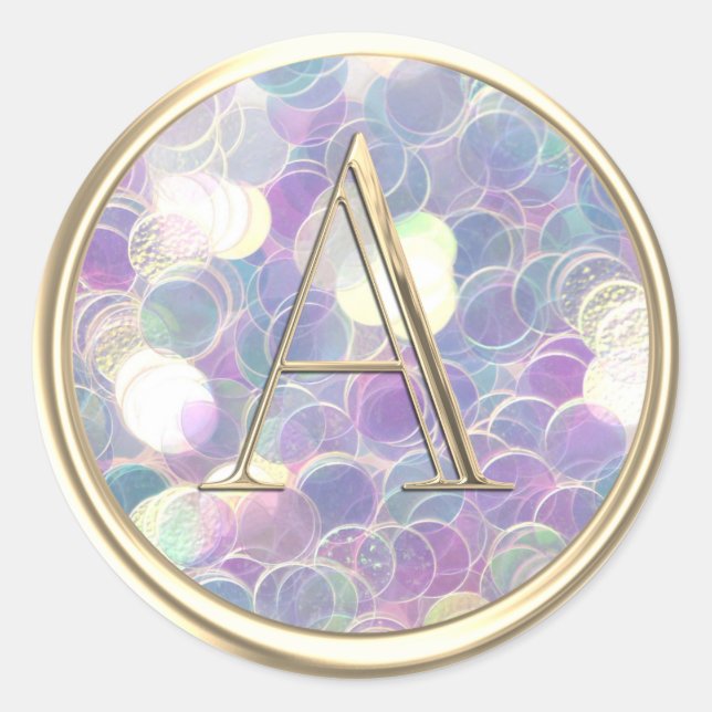 ALL INITIALS Monogram Iridescent Glitter Classic Round Sticker (Front)