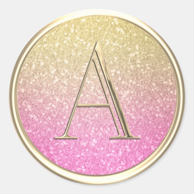ALL INITIALS Monogram Ombre Glitter Hot Pink Classic Round Sticker (Front)