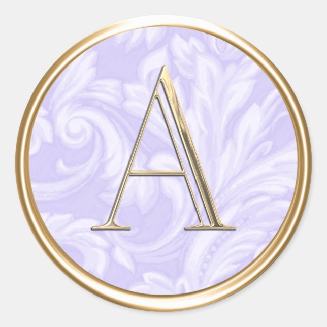 ALL INITIALS Monogram on Lavender Purple Damask Classic Round Sticker (Front)