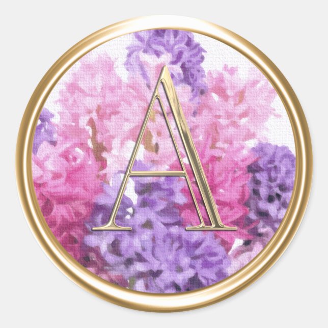 ALL INITIALS  Monogram Pink Purple Hyacinth Classic Round Sticker (Front)