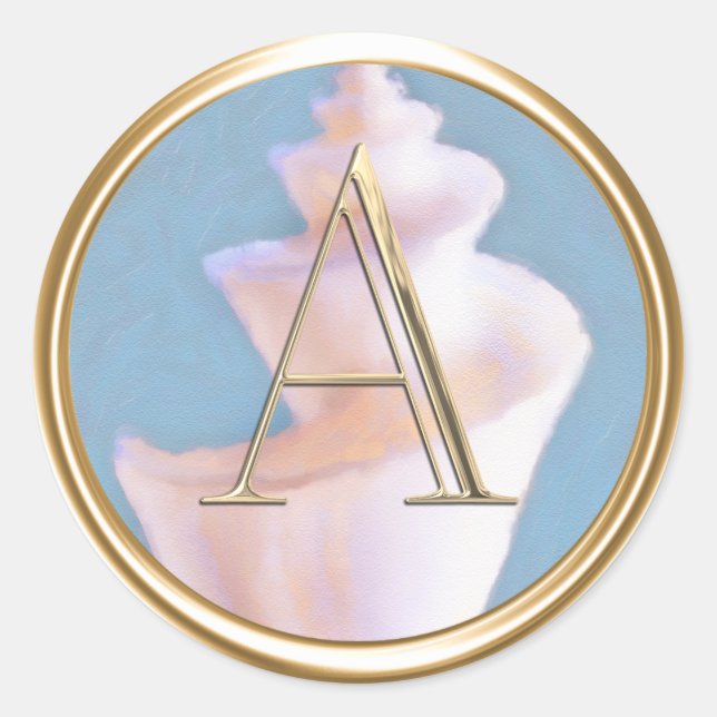 ALL INITIALS Monogram Shell Beach Ocean Tropical  Classic Round Sticker (Front)