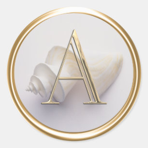ALL INITIALS Monogram Shell Beach Ocean Tropical Classic Round Sticker