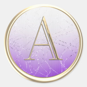 ALL INITIALS Monogram White Purple Ombre Glittery Classic Round Sticker
