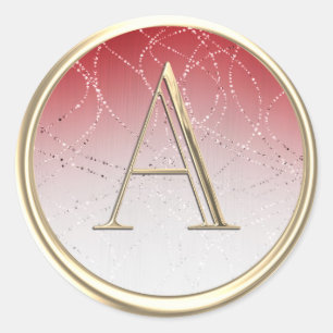 ALL INITIALS Monogram White Red Ombre Glittery Classic Round Sticker