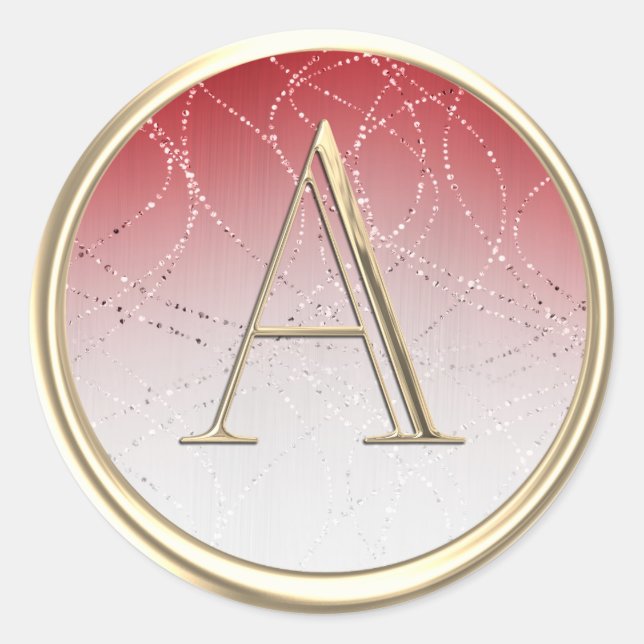 ALL INITIALS Monogram White Red Ombre Glittery Classic Round Sticker (Front)