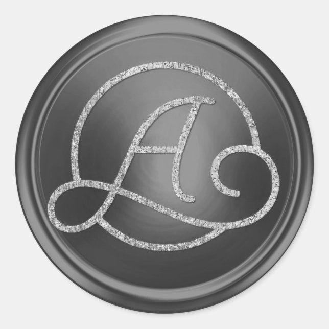 ALL INITIALS Silver  Circle Monogram Dark Grey Classic Round Sticker (Front)