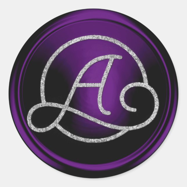 ALL INITIALS Silver Circle Monogram Dark Purple Classic Round Sticker (Front)