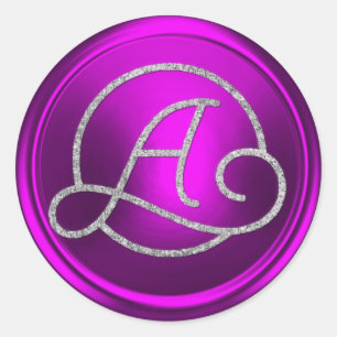 ALL INITIALS Silver Circle Monogram Fuchsia Classic Round Sticker