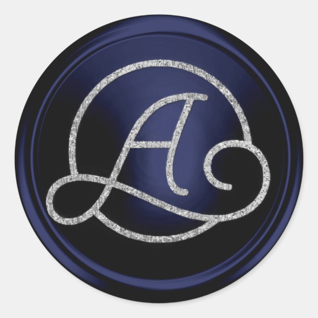 ALL INITIALS Silver Circle Monogram Navy Blue Classic Round Sticker (Front)