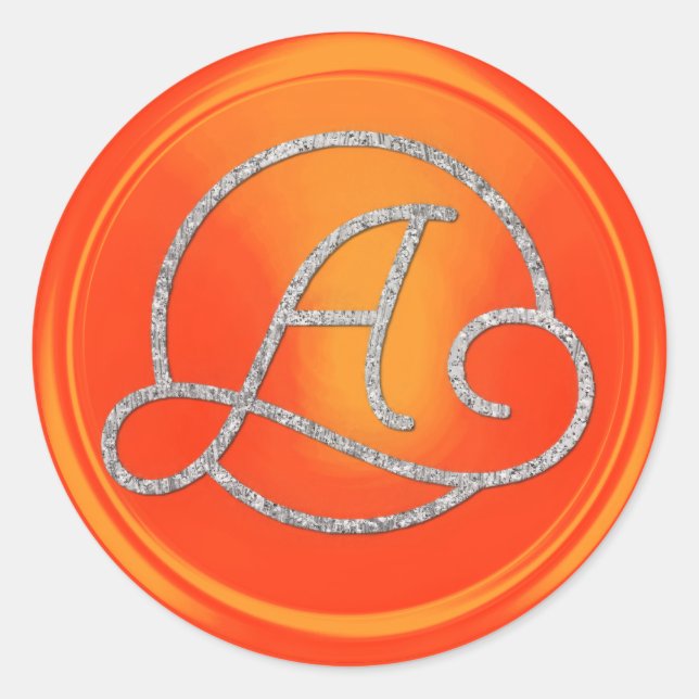 ALL INITIALS Silver Circle  Monogram Orange Classic Round Sticker (Front)