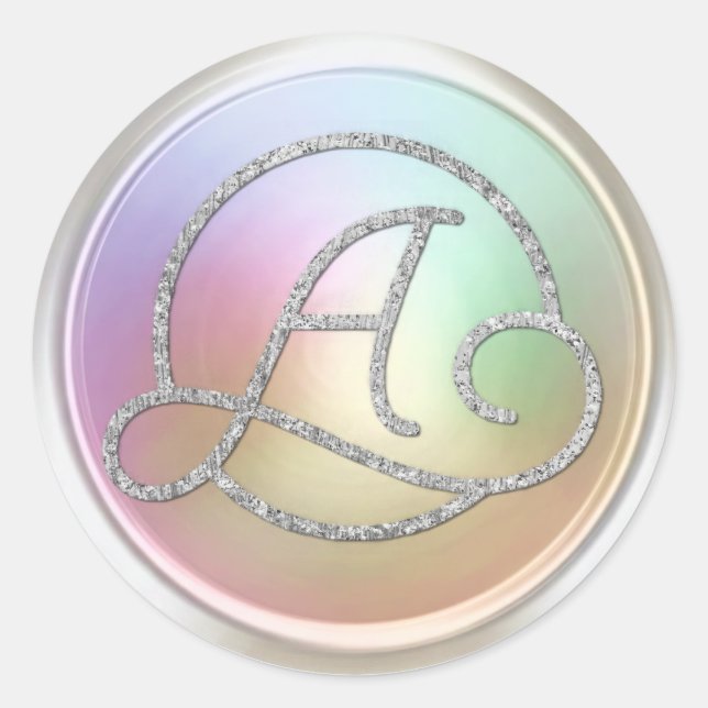 ALL INITIALS Silver Circle Monogram Pearly Classic Round Sticker (Front)