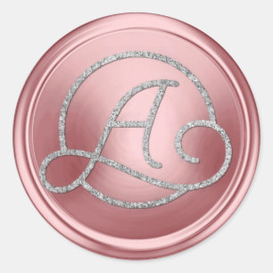 ALL INITIALS Silver Circle Monogram Pink Classic Round Sticker
