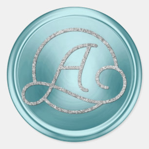 ALL INITIALS Silver Circle Monogram Soft Blue Classic Round Sticker
