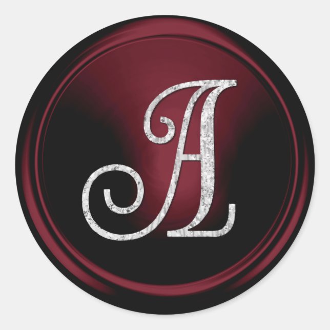 ALL INITIALS Silver Monogram 3 Burgundy Classic Round Sticker (Front)