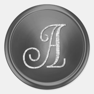 ALL INITIALS Silver Monogram 3 Dark Grey Classic Round Sticker