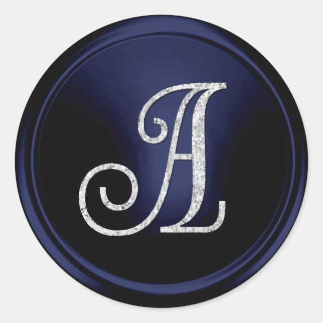 ALL INITIALS Silver Monogram 3 Navy Blue Classic Round Sticker (Front)