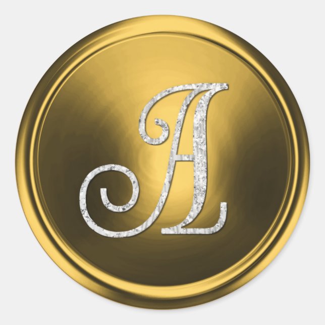 ALL INITIALS Silver Monogram 3 Old Gold Classic Round Sticker (Front)