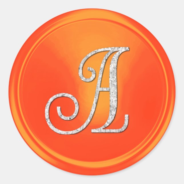 ALL INITIALS Silver Monogram 3 Orange Classic Round Sticker (Front)