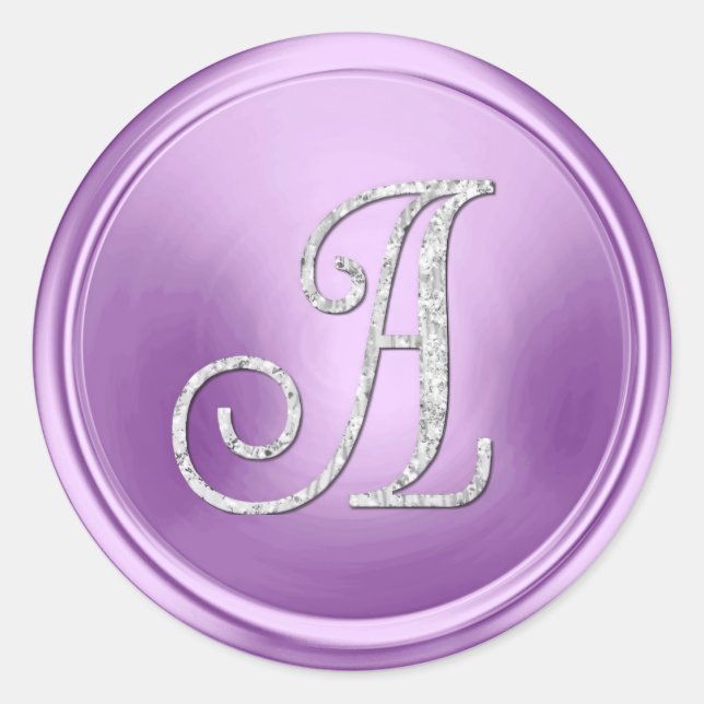 ALL INITIALS Silver Monogram 3 Orchid Purple Classic Round Sticker (Front)