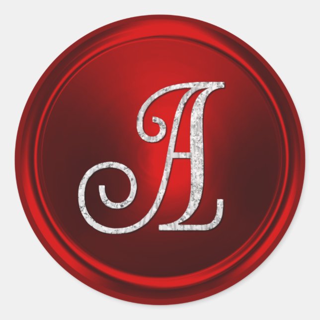 ALL INITIALS Silver Monogram 3 Red Classic Round Sticker (Front)