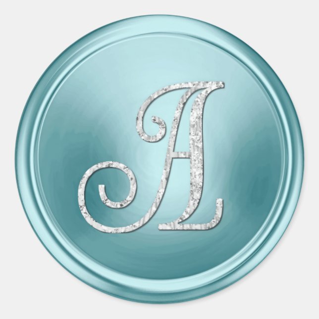 ALL INITIALS Silver Monogram 3 Soft Blue Classic Round Sticker (Front)