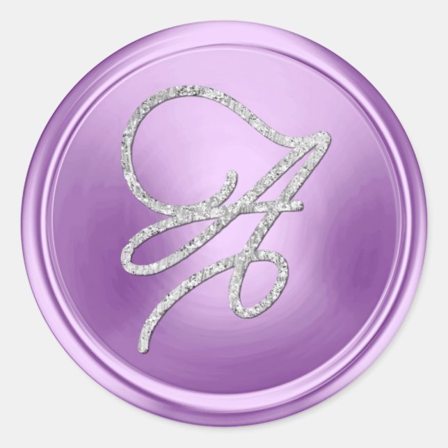 ALL INITIALS Silver Script Monogram Orchid Purple Classic Round Sticker (Front)